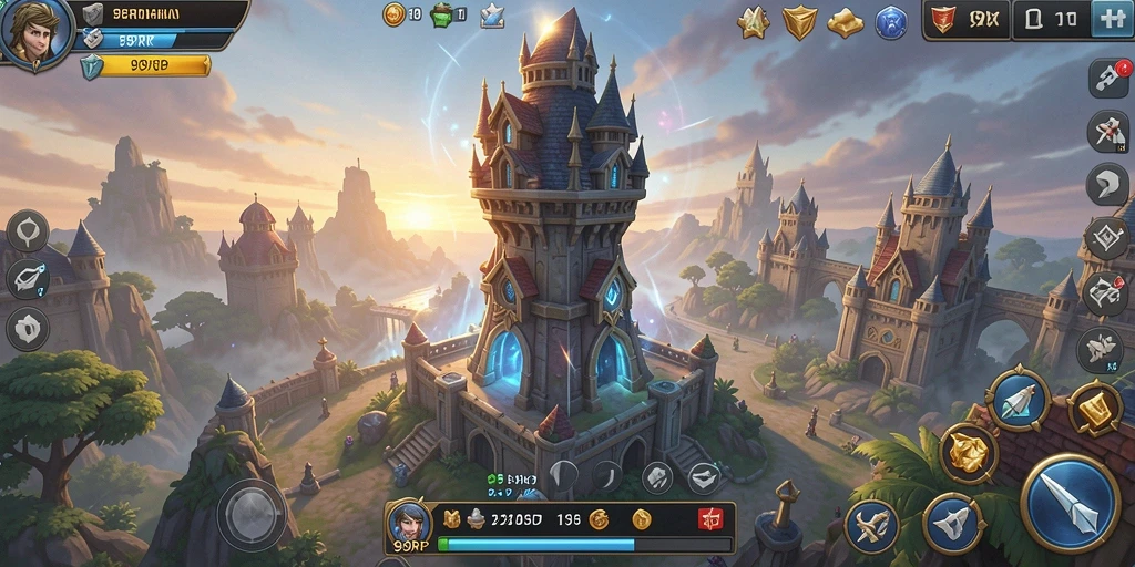 Tampilan gameplay menara yang dinamis dan menantang.