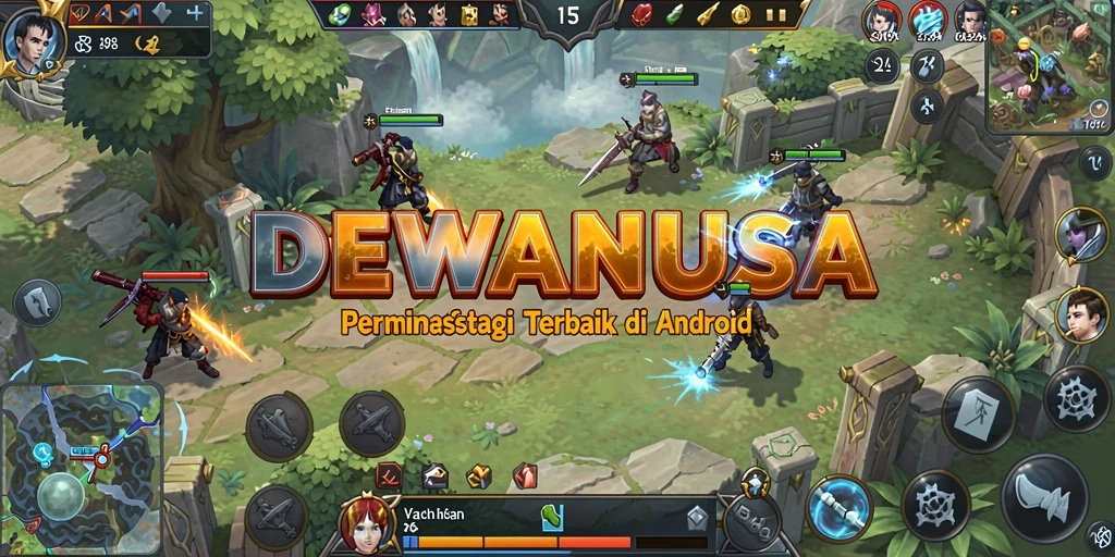 Screenshot utama DEWANUSA menampilkan pertempuran epik dan pembangunan kerajaan.