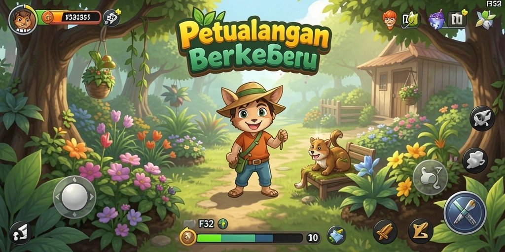 Gameplay seru di F32 dengan aktivitas berkebun yang menarik.
