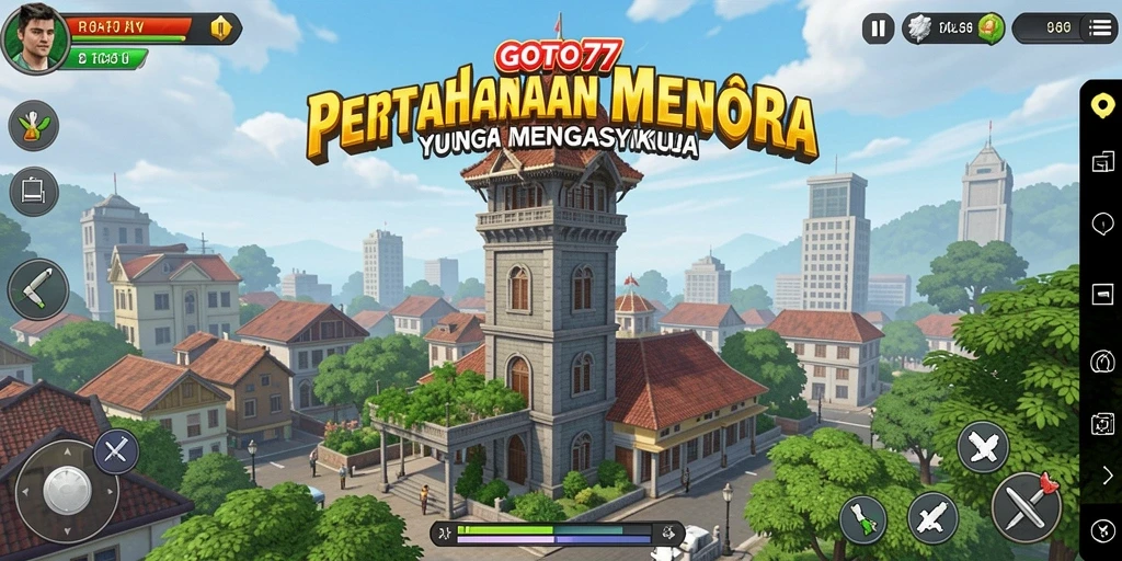 Screenshot gameplay GOTO77 menampilkan pertahanan menara yang epik.