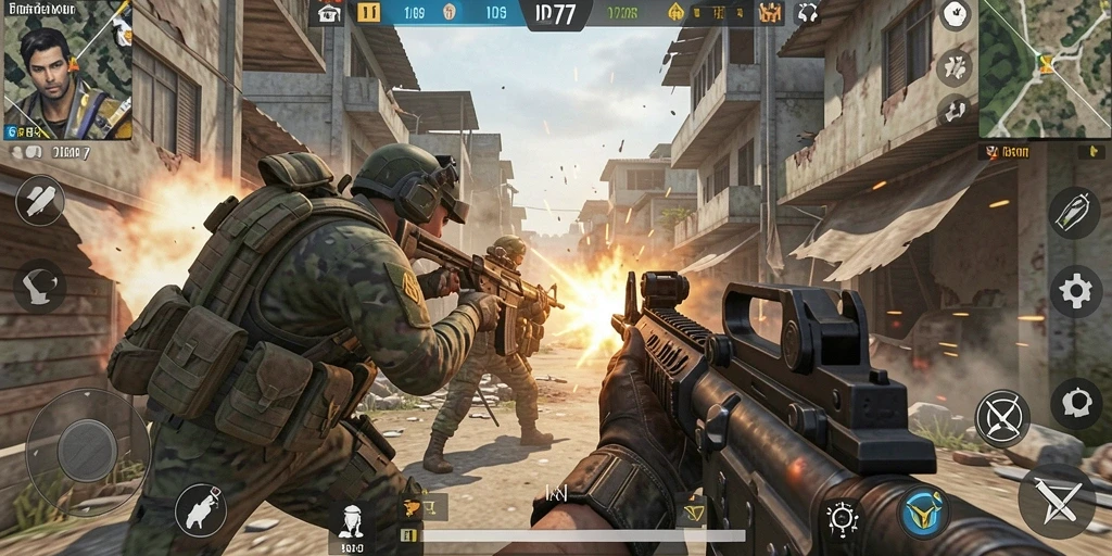 Screenshot gameplay IDR77 menampilkan aksi tembak-menembak yang mendebarkan.
