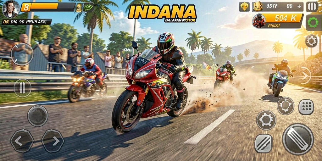 Tampilan gameplay balapan motor yang mendebarkan.