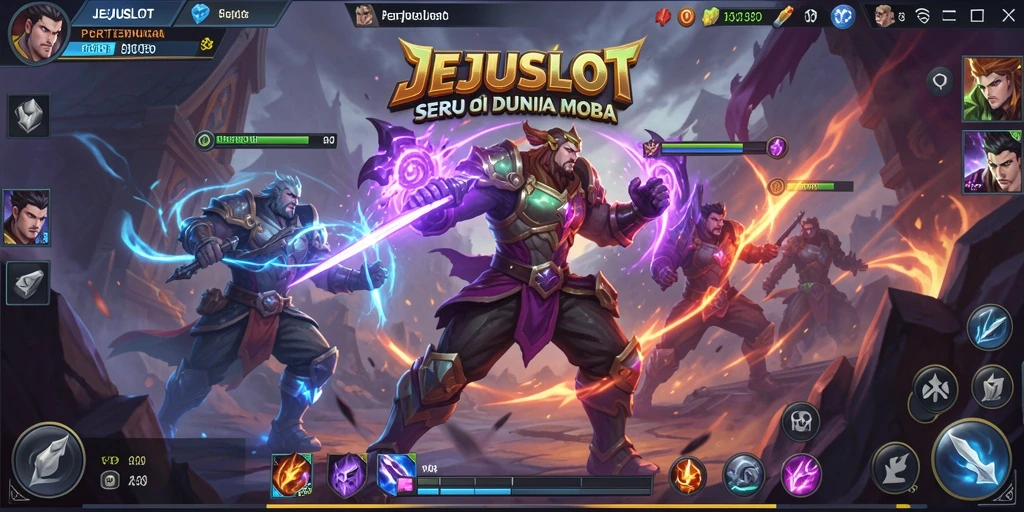 Tangkapan layar gameplay <strong>JEJUSLOT</strong> yang memukau dalam pertarungan MOBA.