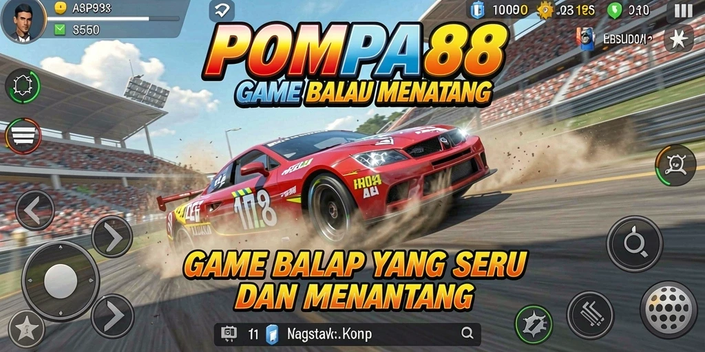 Tangkapan layar gameplay POMPA88 yang mendebarkan dan penuh aksi balap.