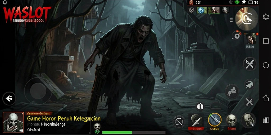 Screenshot gameplay WASLOT dengan suasana horor yang mencekam.